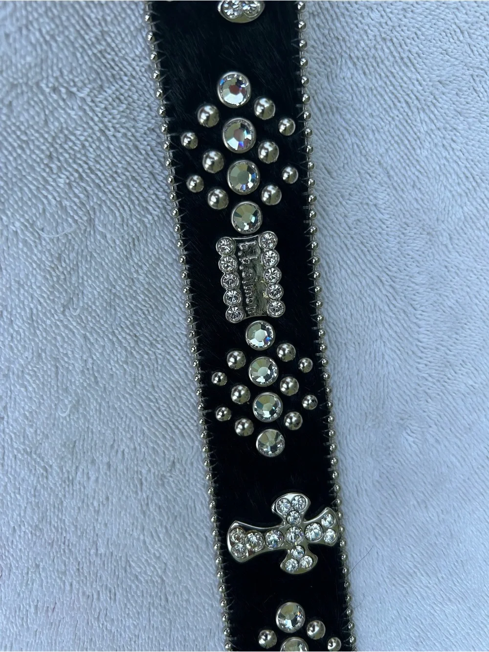 B.B. Simon Black Crystal Cross Studded Belt